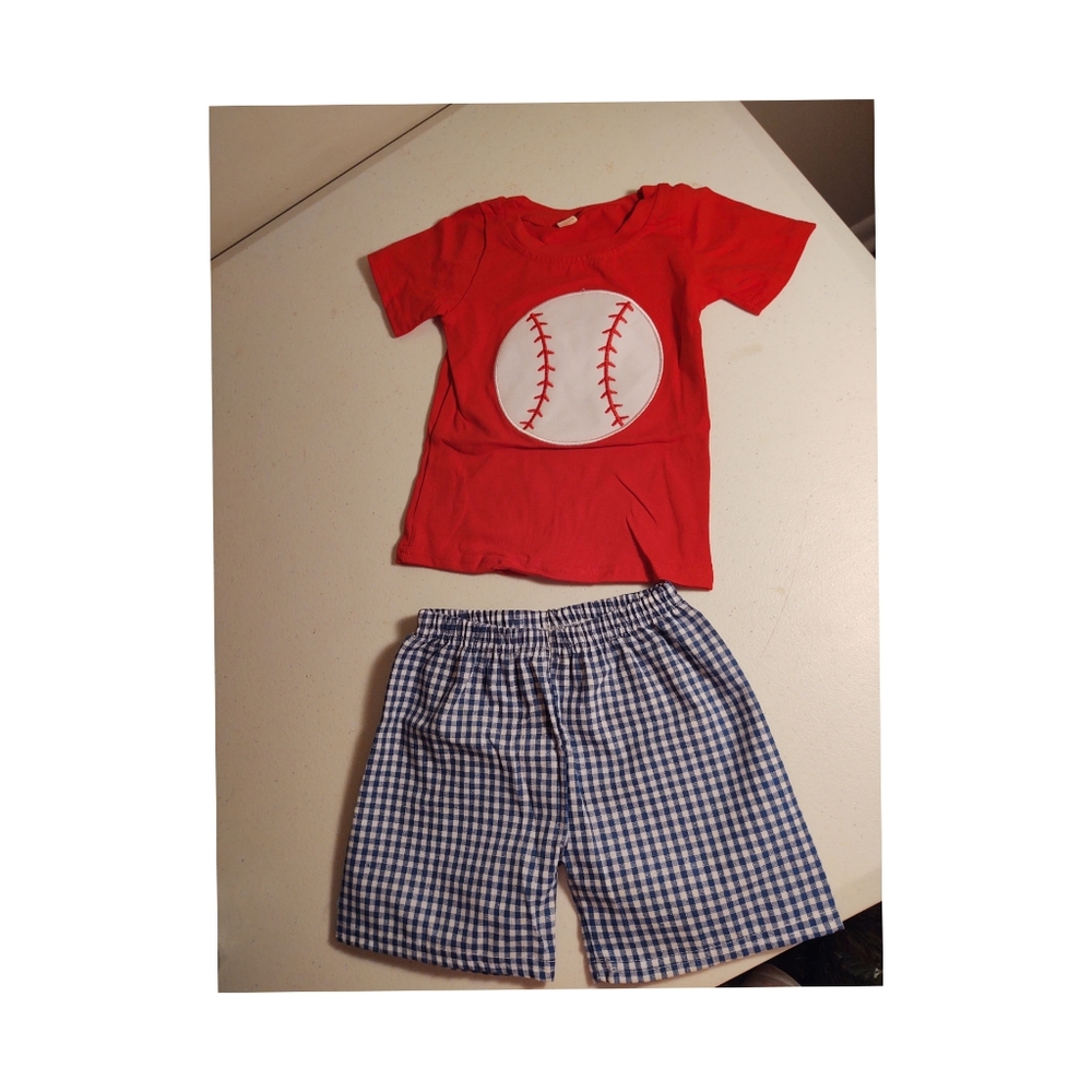 Boys matching embroidered baseball set